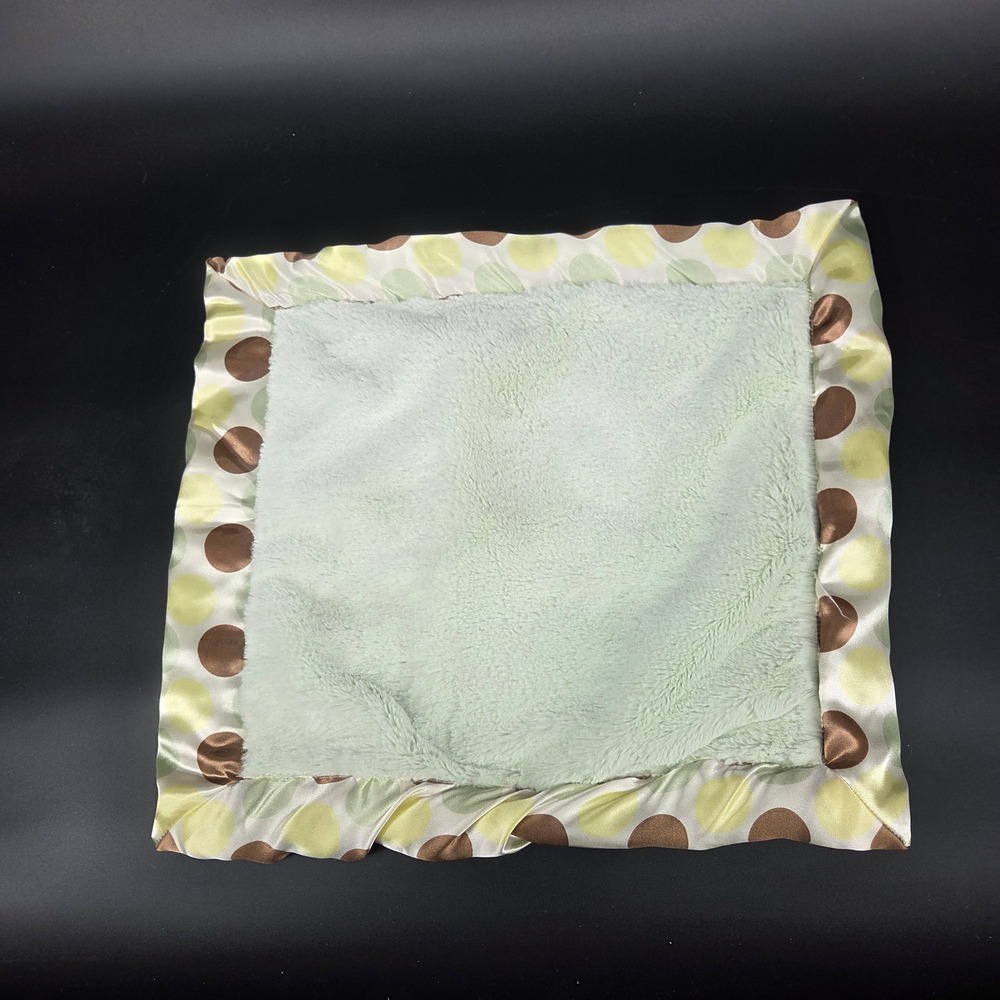 Baby Lovey Security Blanket Soft Plush Dot Satin Trim Green Brown Unisex